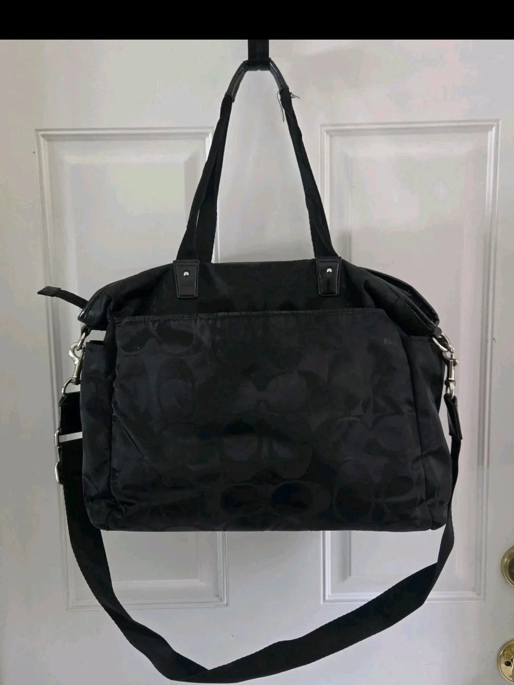 Coach Signature Black Nylon Baby Diaper Shoulder Bag With Changing Pad F77577